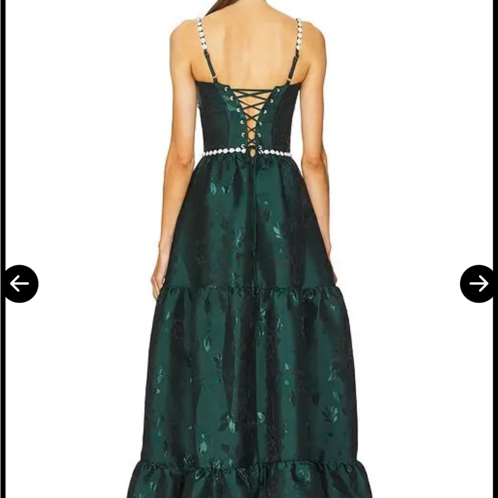 V. Chapman Dark Green Pearl-Trim Maxi Dress - Picture 3 of 8